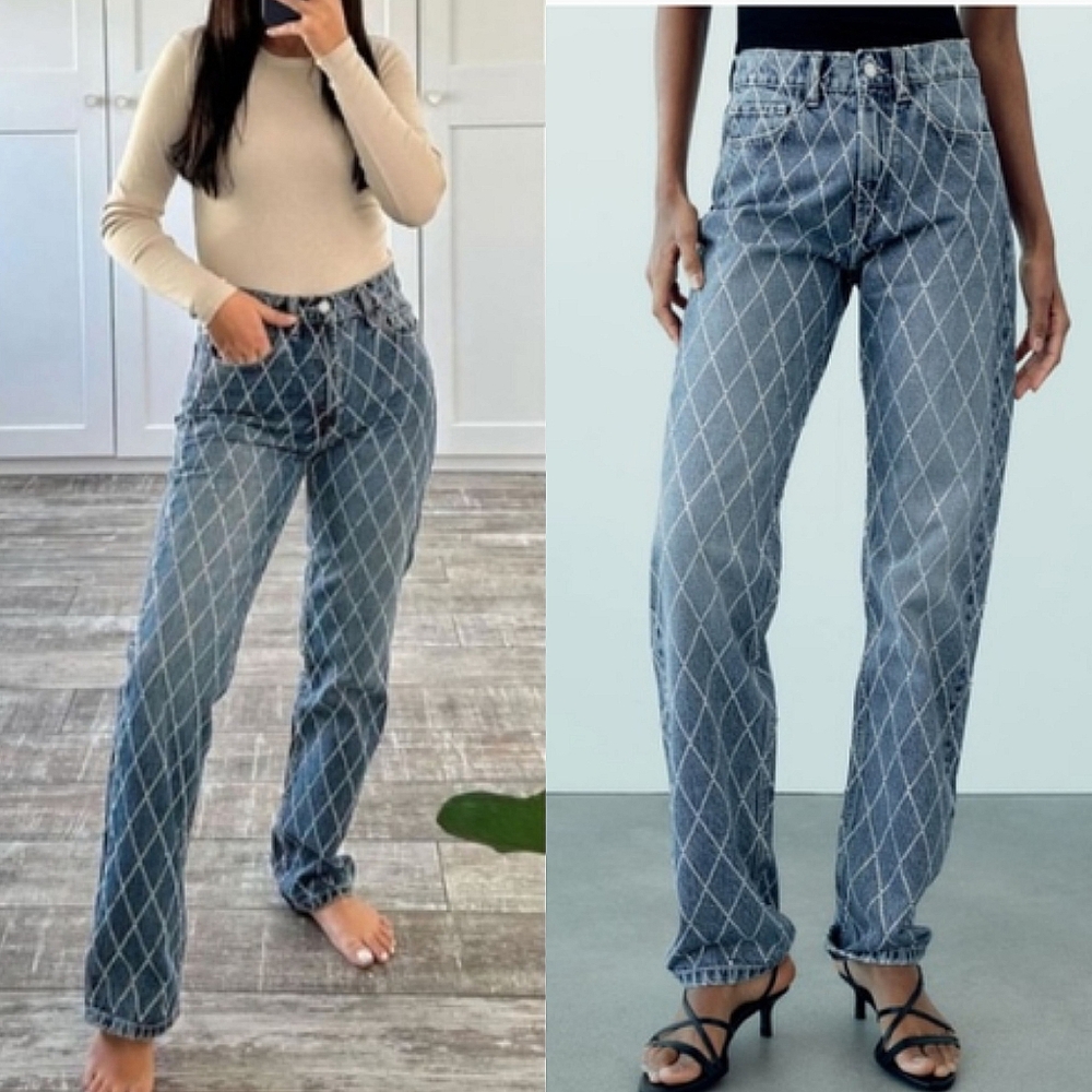 Zara RHINESTONE STRAIGHT JEANS Size 2/26